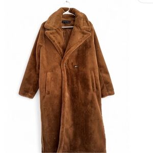 Boston Proper Trench COAT Brown Faux Fur Long Coat